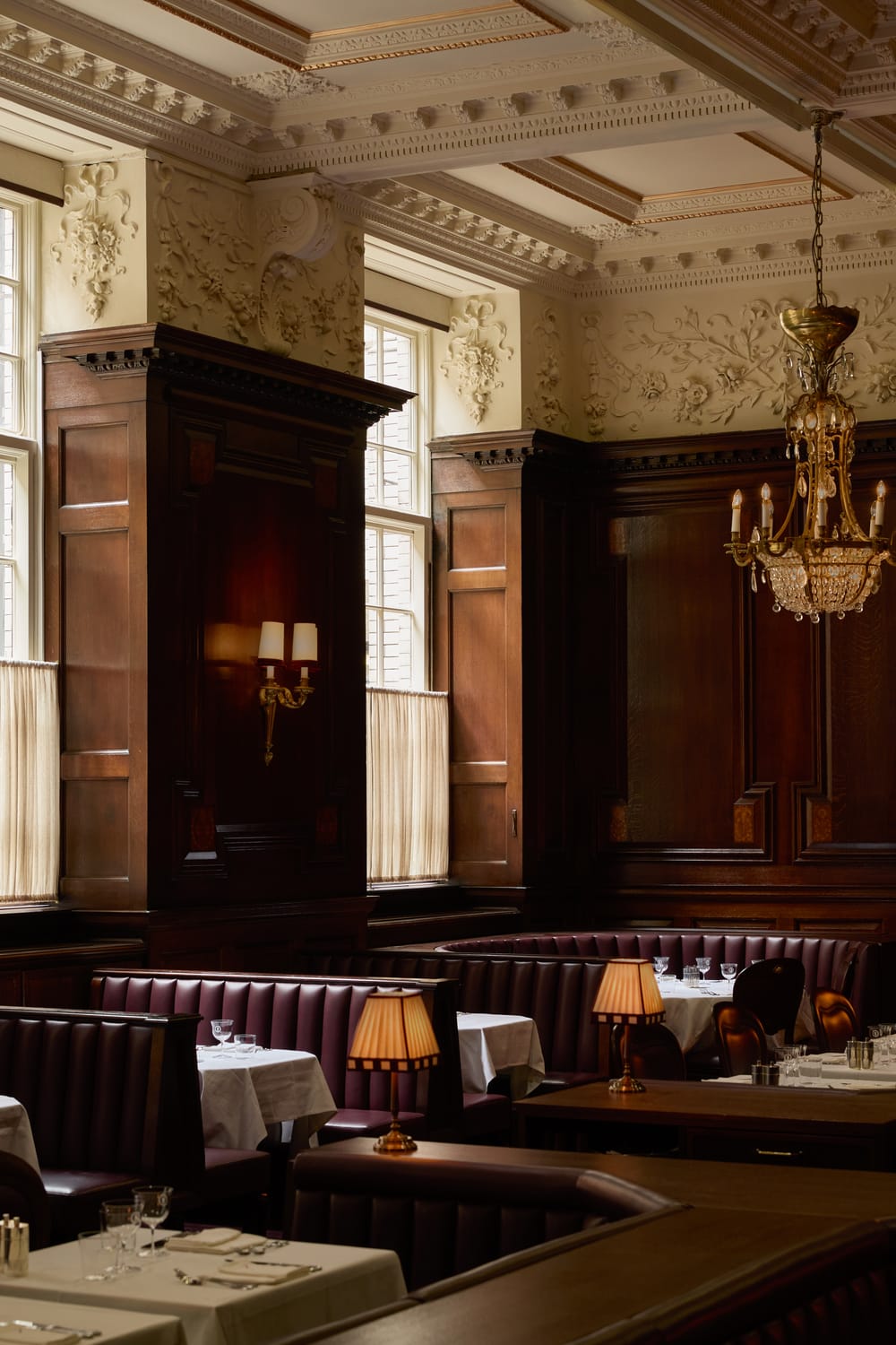 Luxury dining room at Grand Divan London with classic architectural detailing