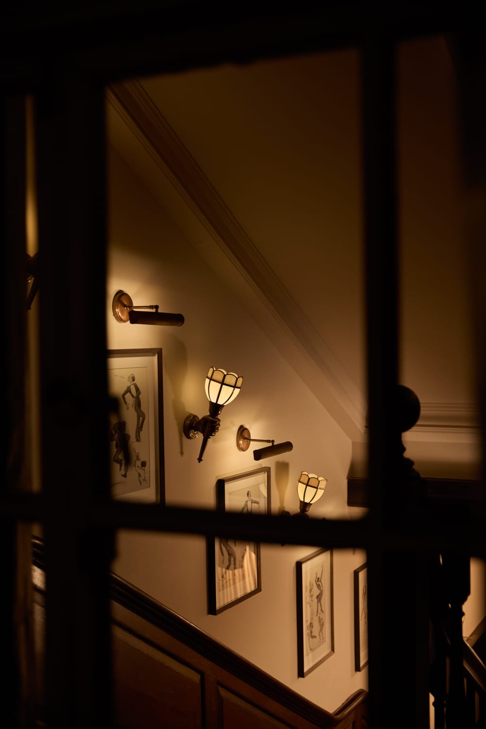 Staircase lighting and architectural details at Grand Divan London
