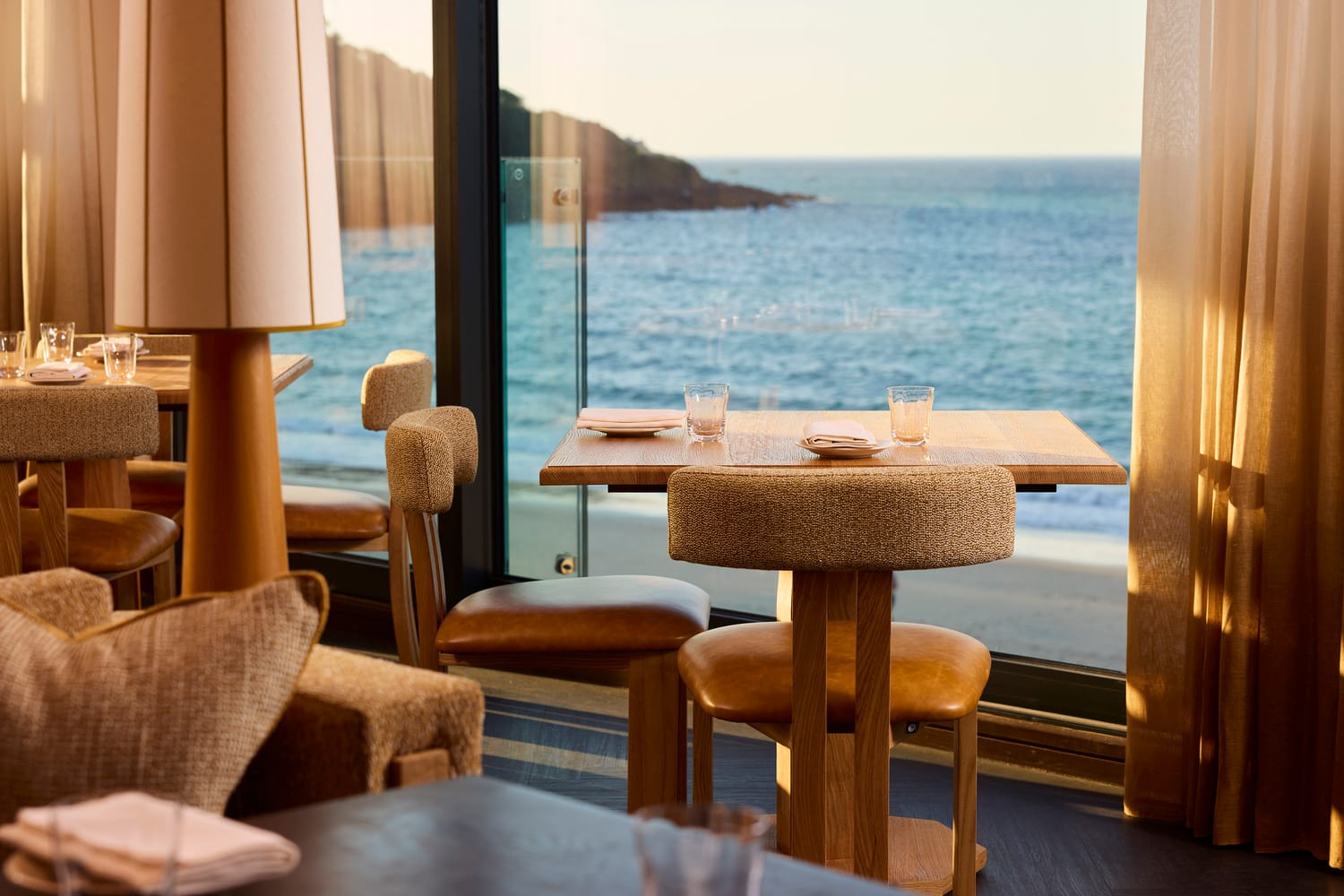 Window table overlooking St Ives Bay at MOR restaurant Carbis Bay