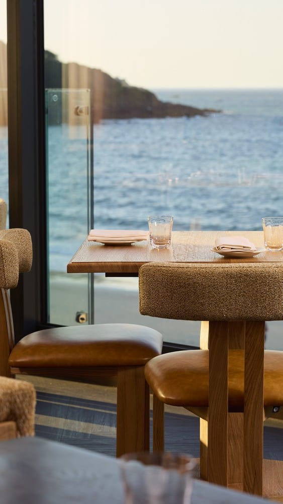 Window table overlooking St Ives Bay at MOR restaurant Carbis Bay